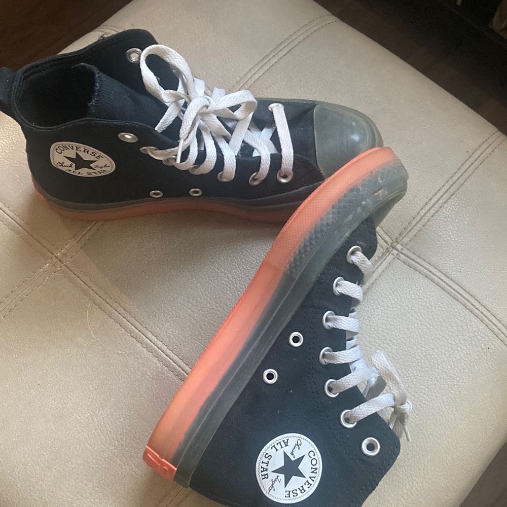 Converse Kids Black High-Top Sneakers with Orange Trim